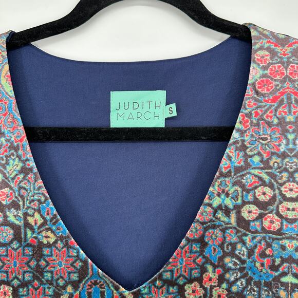 Judith March Arabian Night Velvet Printed Bell Sleeve Skater USA Made Dress Sml - Picture 5 of 6